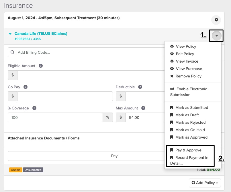 screenshot of navigational steps and where to view options after the black dropdown arrow is clicked