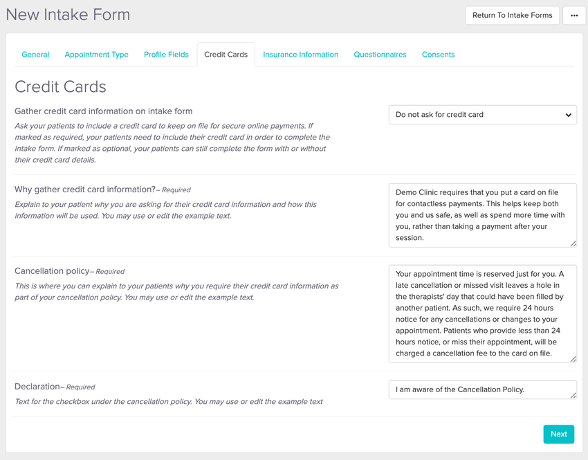 Credit card tab
