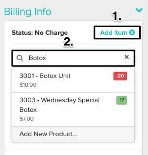 An image of what it looks like to click on Add Item withinn the appointemnt panel