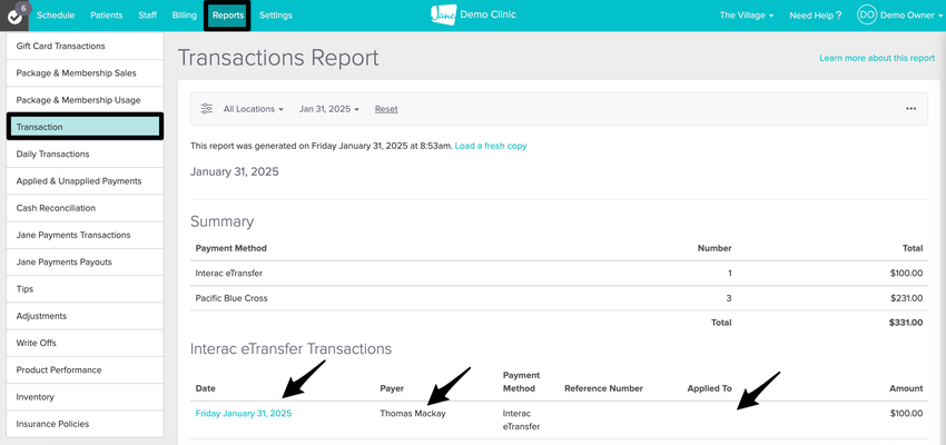 unapplied payment on the Transaction Report