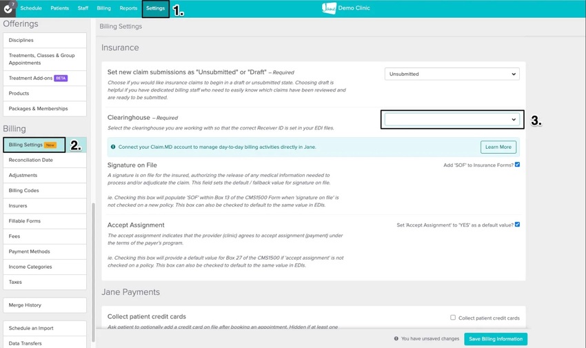 An image of the navigational steps and where to select the clearinghouse option