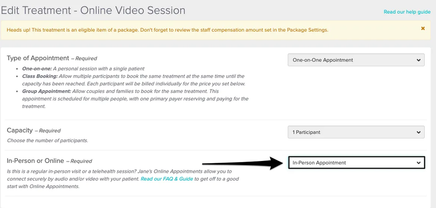 An image of where to change where an treatment is online or in-person