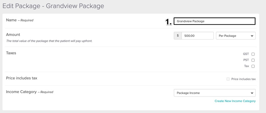 An image of where to update the name of the package within the edit package window