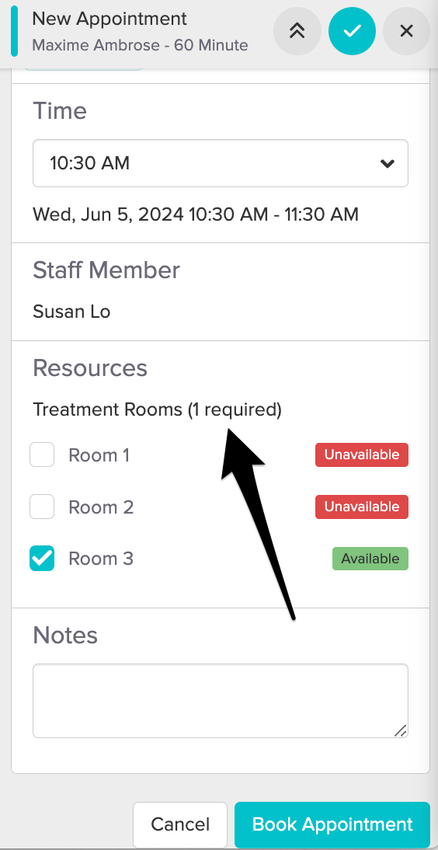 a screenshot of resources in the appointment panel