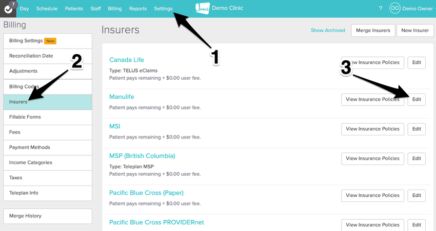 screenshot of settings