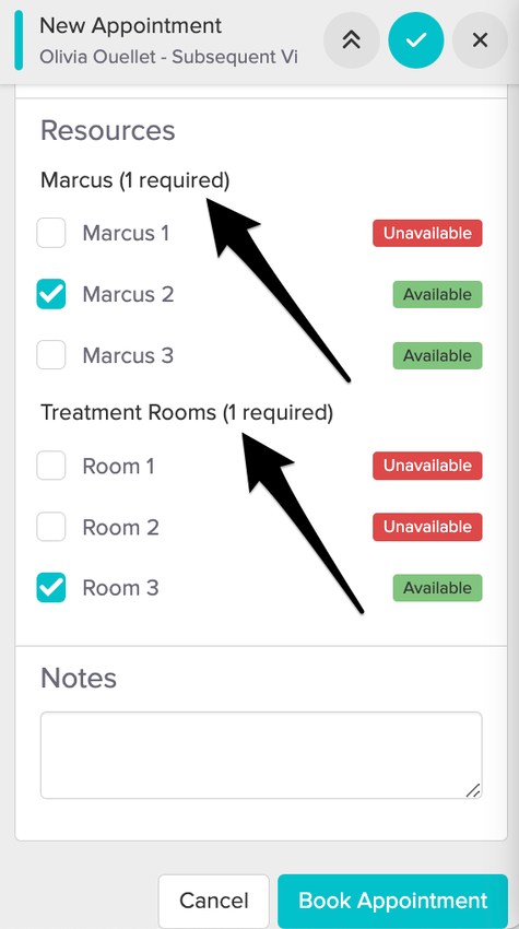 a screenshot of resources in the appointment panel
