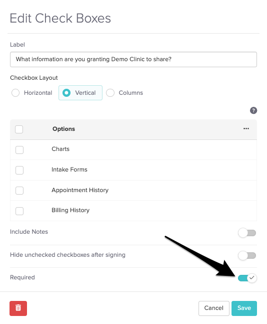 marking an item as required