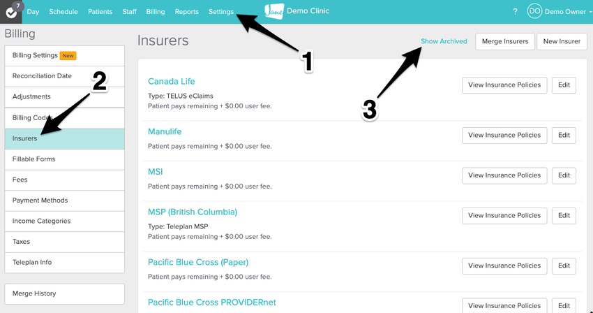 screenshot of settings