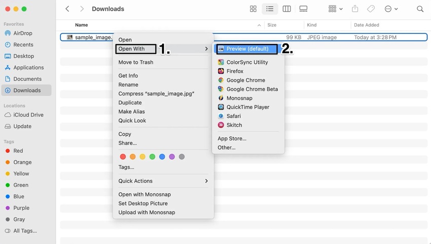 An image of the navigational steps and what the dropdown menu should look like once you right click on the image
