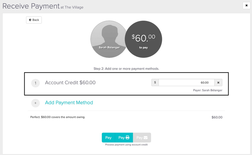 screenshot of the last receive payment screen with the credit as the payment method