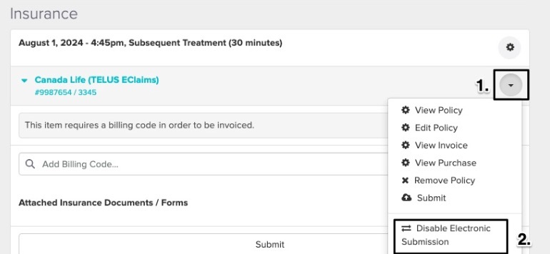 An image of where to view the disable electronic submission option within the claim
