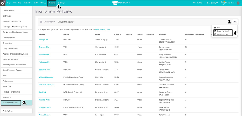 An image of where to export the report