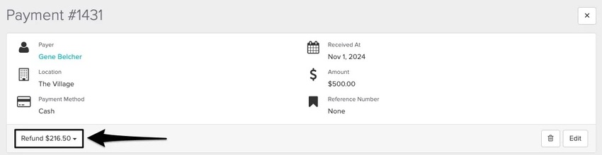 An image of where to view the refund button to complete the refund