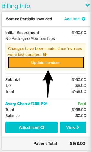screenshot of orange update invoices button