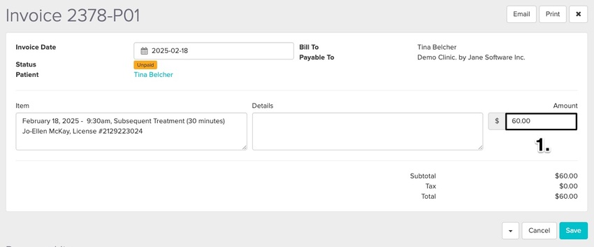 An image of where you'll be able to enter in the new amount for the invoice