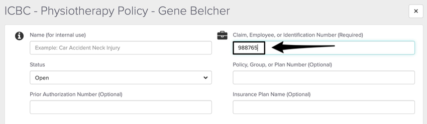 screenshot of where to enter the policy numbers