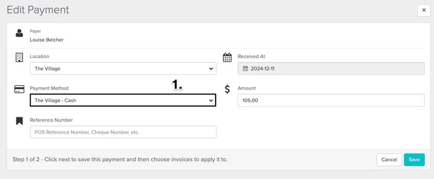 An image of where the view and click on the dropdown menu to change the payment method