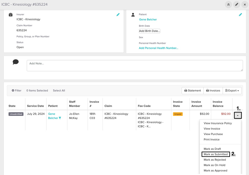 screenshot of where to view claims on the same page the portal was launched from