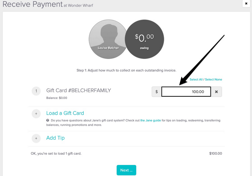 screenshot of where to enter the amount you're loading