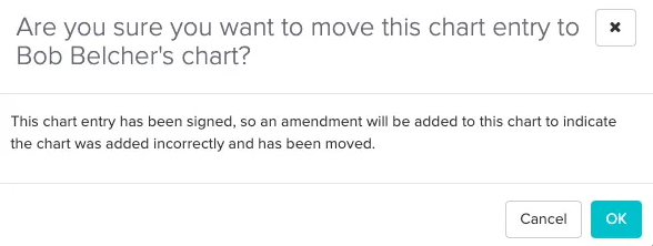 An image with the message tha that the chart has been signed and an amendment will be added to the entry clarifying the changes
