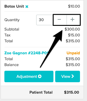 An image of where you'll see the plus and minus symbols after an item is added