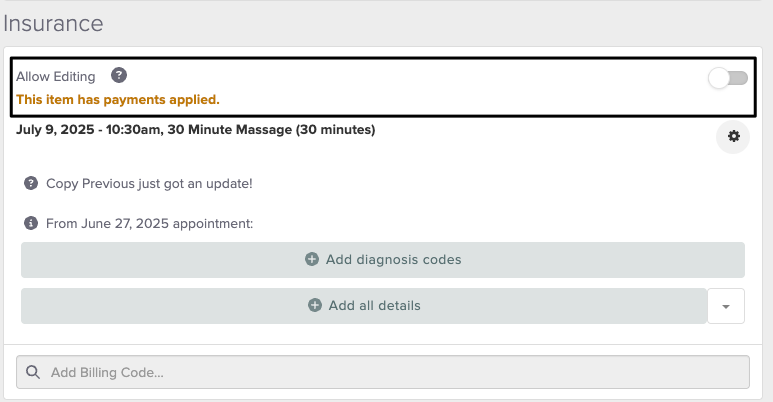 An image of where the allow editing toggle appears within the profile