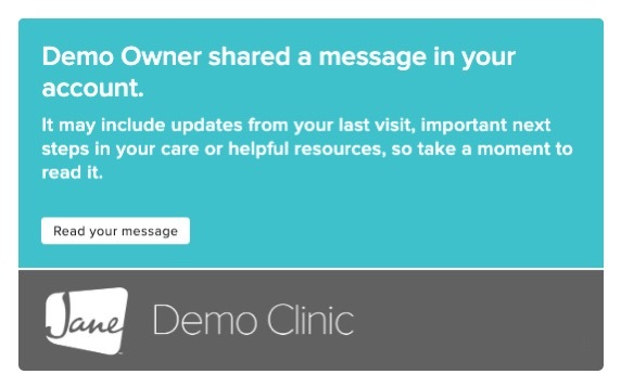 An image of what the email looks like when the patient received a message in their email