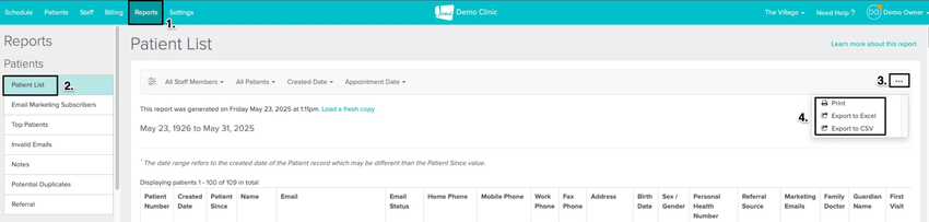 An image of the navigational steps to access the patient list report