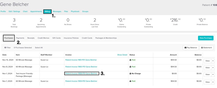 An image of where to find and click on the blue link with the invoice details
