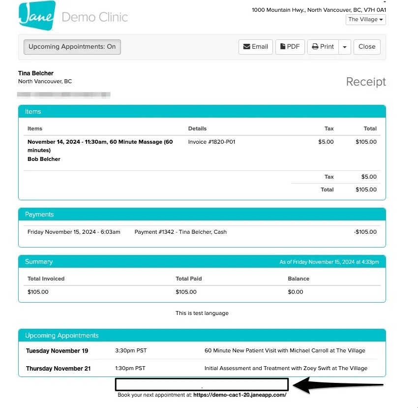 An image  of what the footer information looks like with the information removed