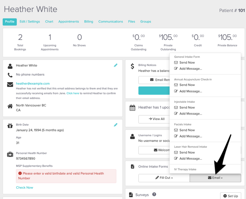 manually sending intake form