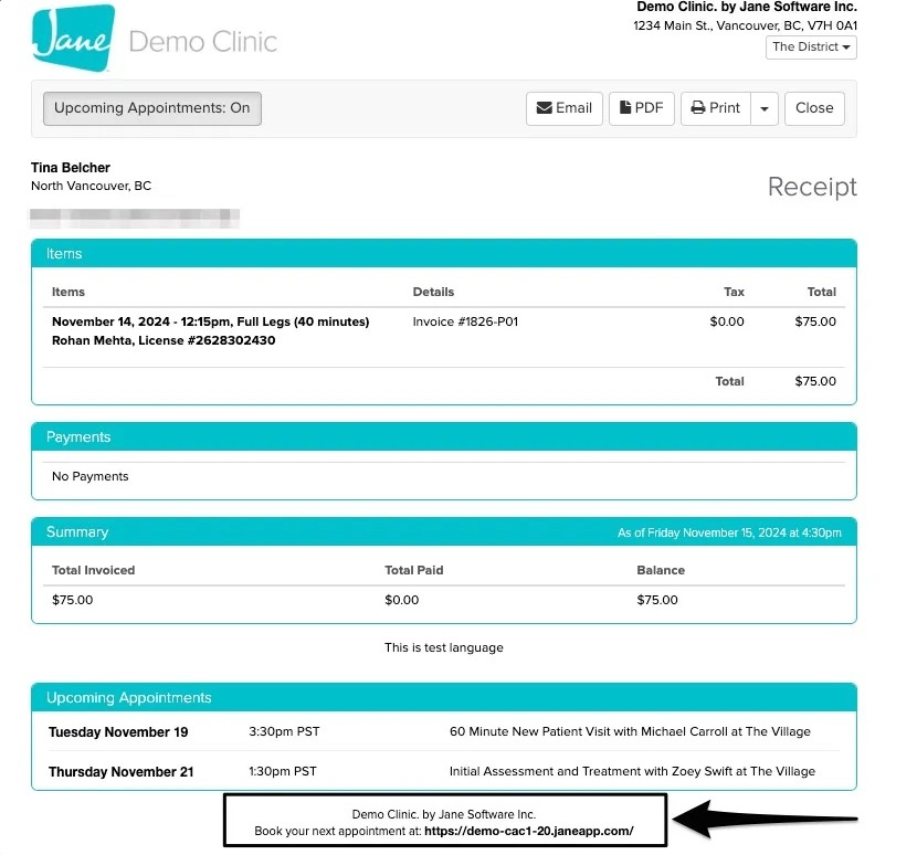 An image of a receipt with the footer information included