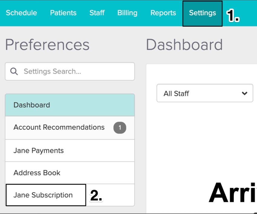 An image of the navigational steps for the listed Account Owner to head over to the subscriptions area
