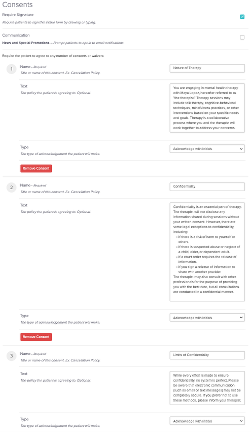 consents in the consent tab