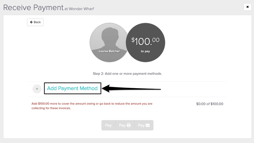 screenshot of where to find the blue add payment method text