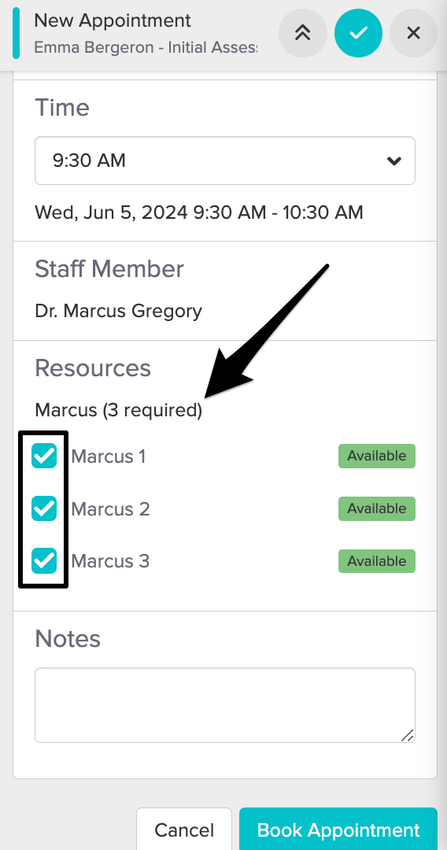 a screenshot of resources in the appointment panel