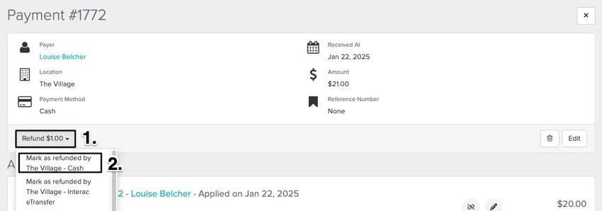 an image of here to view and click on the refund button to issue a refund for the sales tax
