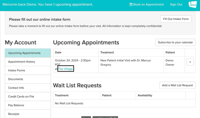 An image of where to click to view the clinic's location