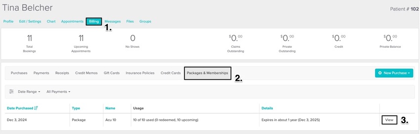 An image of the navigational steps within a patient's profile
