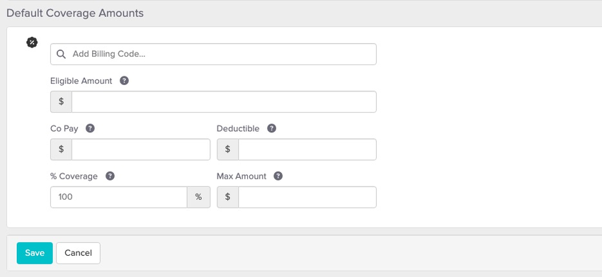 screenshot of where to enter the default billing codes