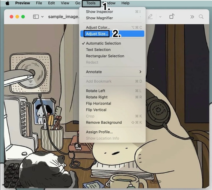 An image of what the menu looks like once tools is clicked