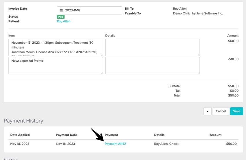 screenshot of where to find the payment attached to the invoice