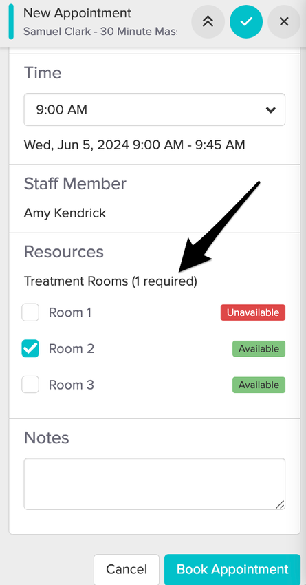 a screenshot of resources in the appointment panel