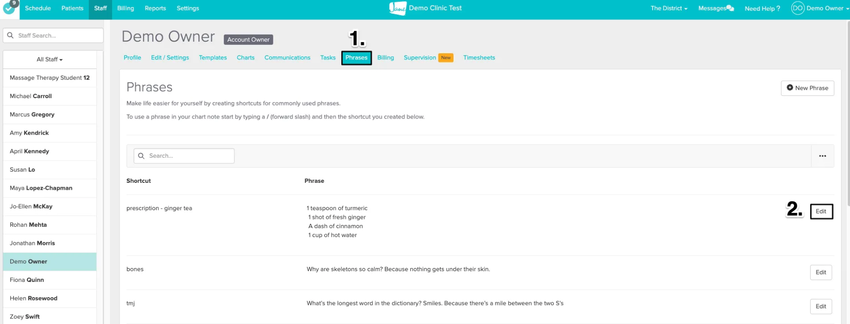 An image of the navigational steps to get to the setting of the phrase to delete it