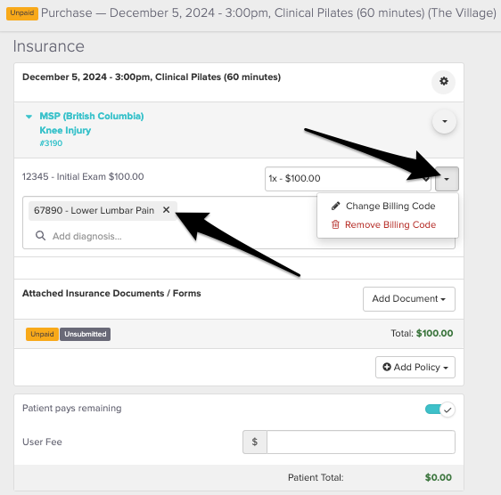 changing diagnosis or billing codes for rejected claims
