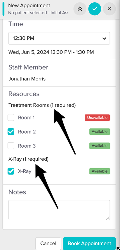 a screenshot of resources in the appointment panel