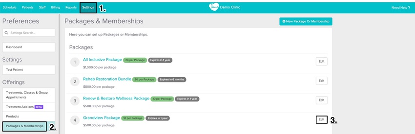 An image of the navigational steps to get to the package settings