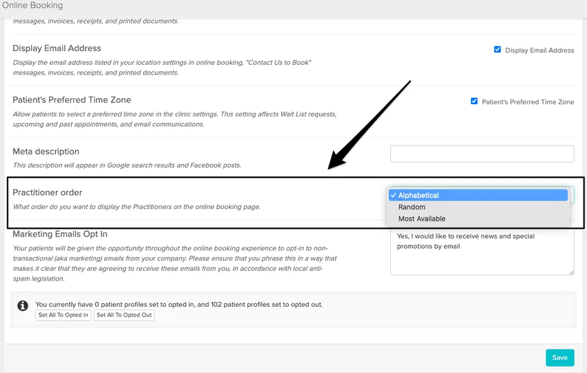 An image of where to view and edit the practitioner order setting