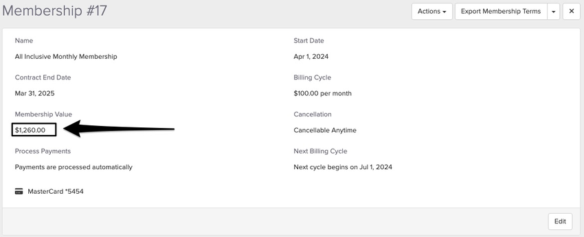 screenshot of where the tax appears on the membership page within the patient profile