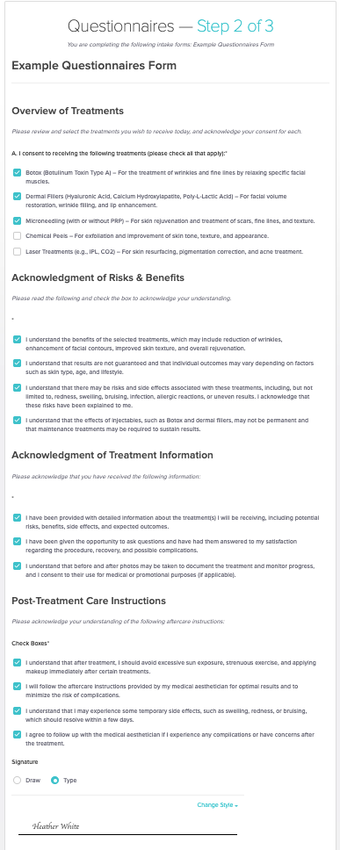 consent questionnaire example